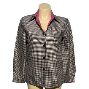 Shomi Miller 2 Piece Set Hot Pink Cami + Shirt 12 100% Silk White Black Checker